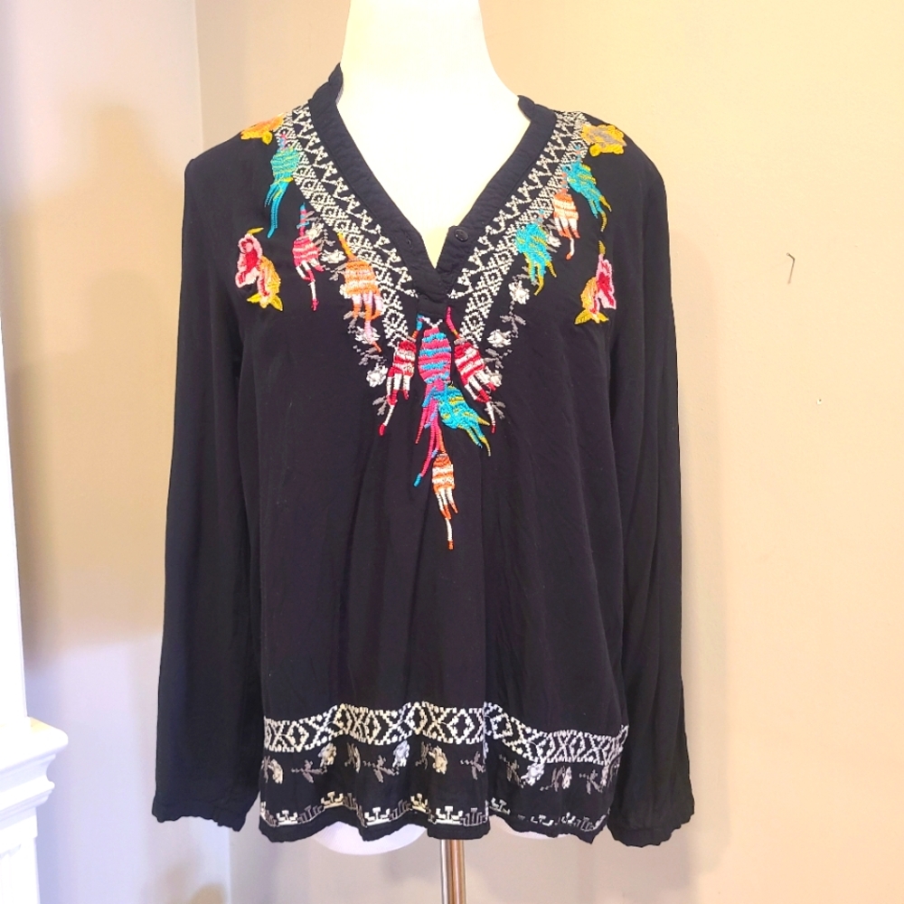 Embroidered Black Women's Top